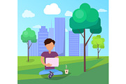 Male in Park Using Modern Computer
