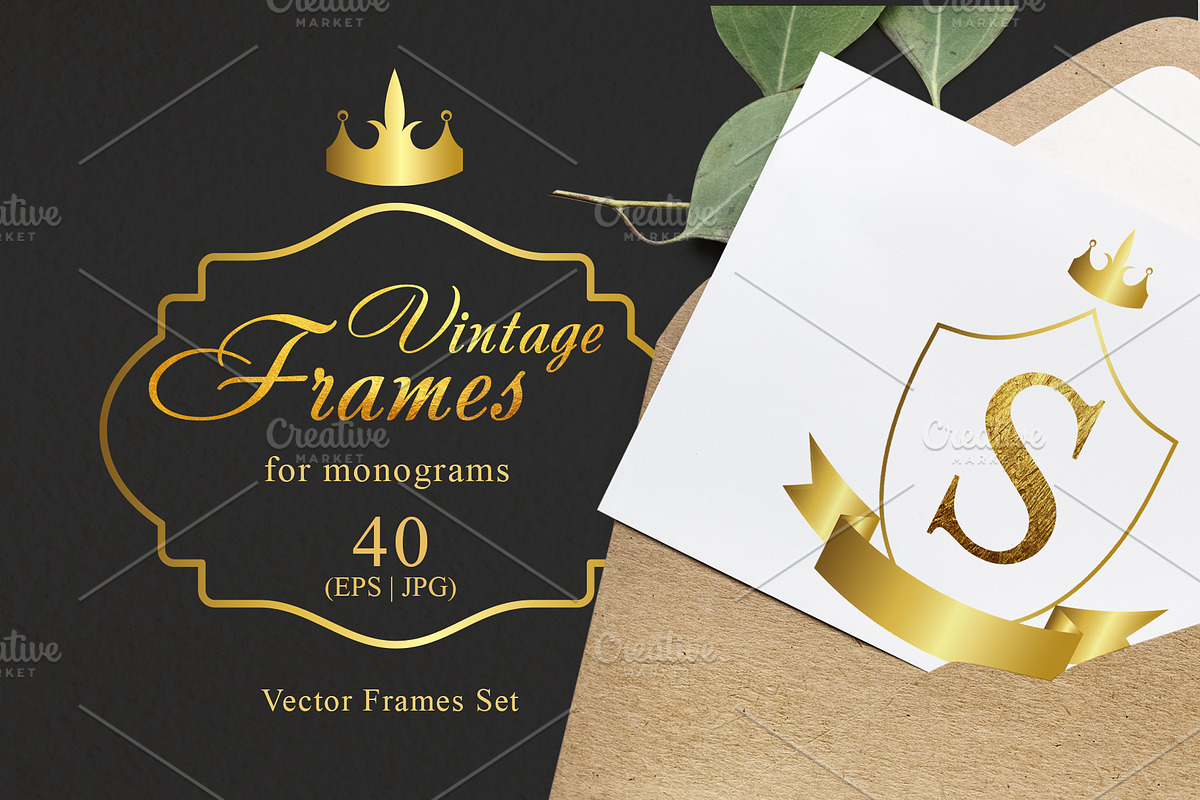 Vintage frames for monograms gold in Illustrations - product preview 8