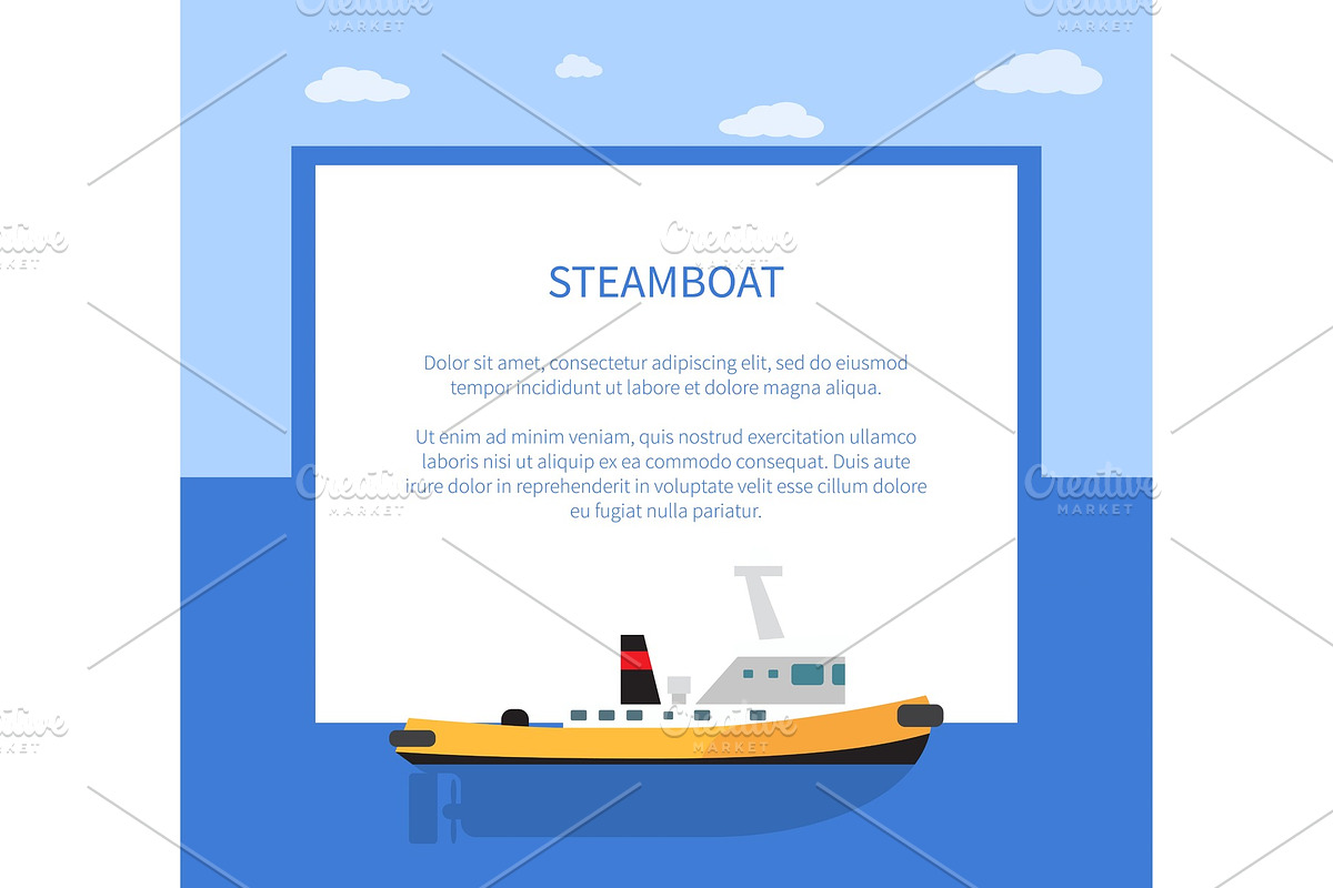 Small Steamer on Calm Water Surface in Illustrations - product preview 8