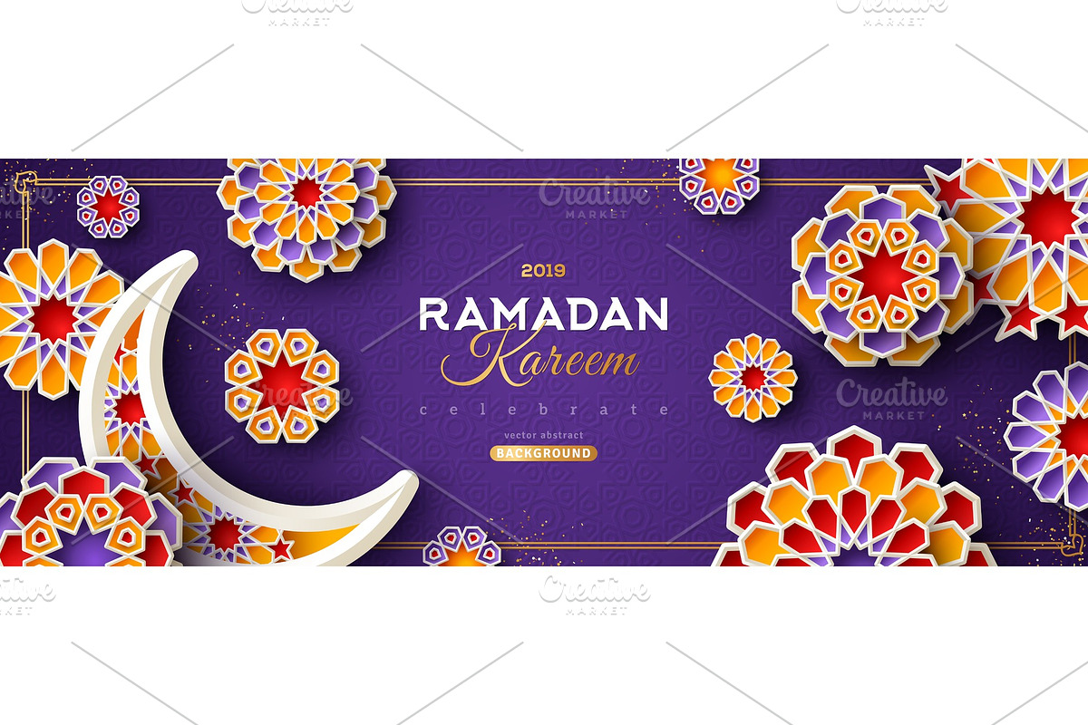 Ramadan Kareem Violet Banner in Illustrations - product preview 8