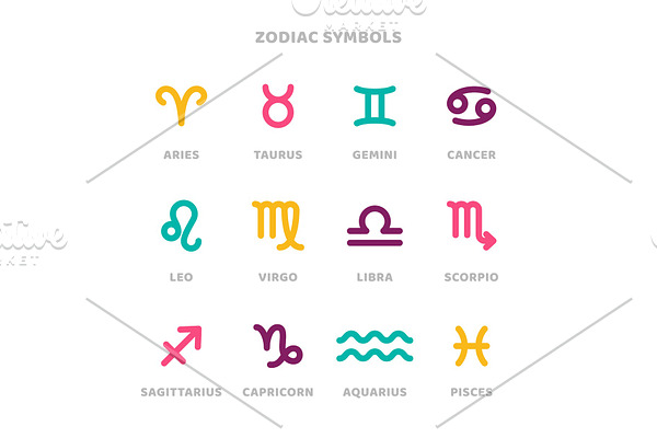Zodiac symbols illustrations set