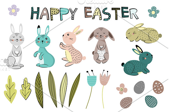 Happy Easter Rabbits in Illustrations - product preview 1