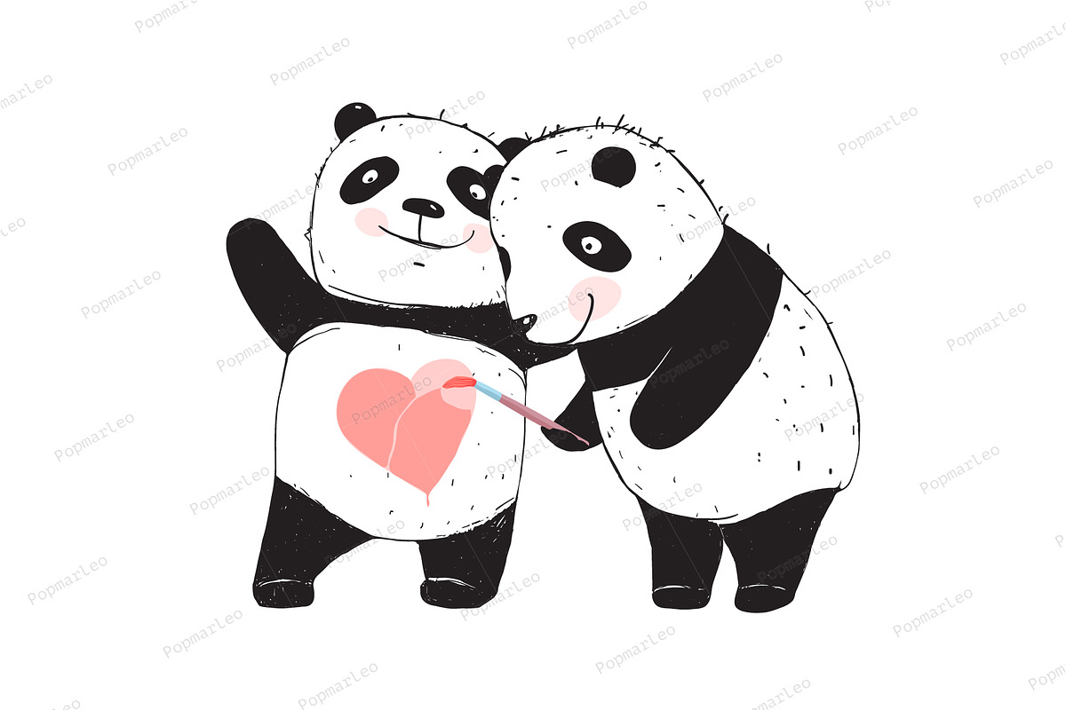 Panda Bear Drawing Love Heart in Illustrations - product preview 8