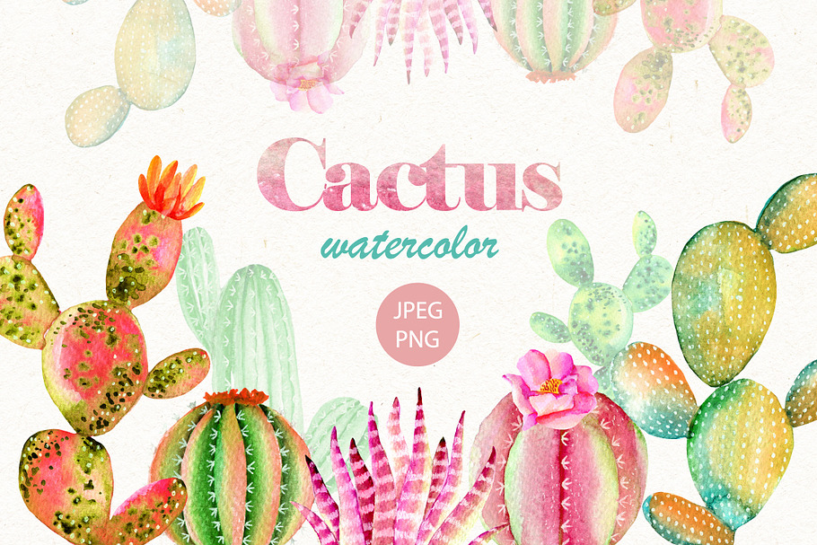 Watercolor cactus in Objects - product preview 8