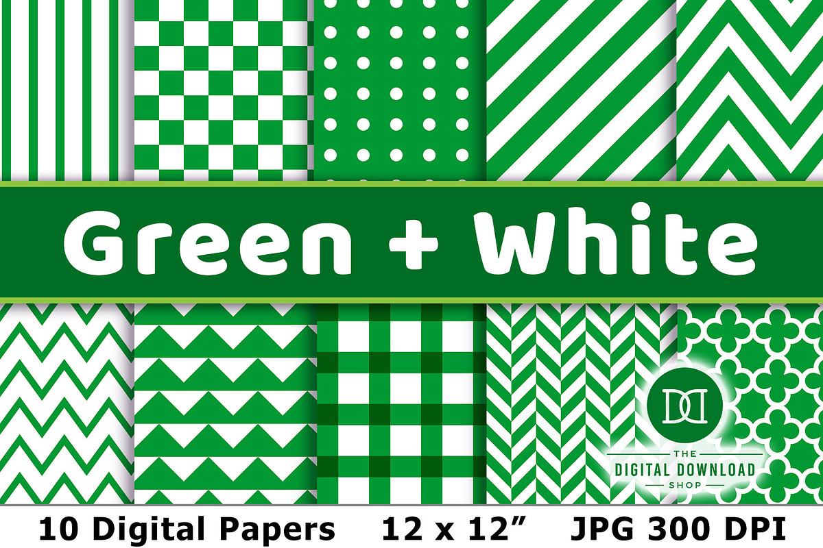 Green and White Digital Papers in Patterns - product preview 8