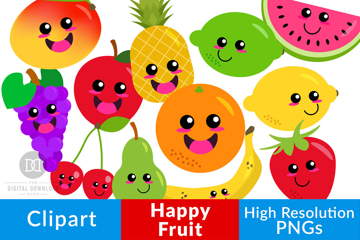 Happy Fruit Clipart, Cute Fruit in Illustrations - product preview 8