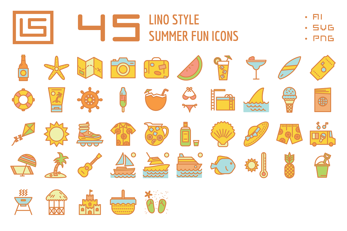45 Summer Fun Icons in Summer Icons - product preview 8