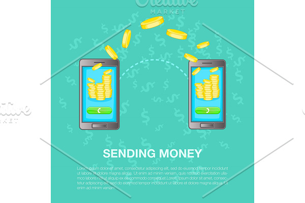 Sending money concept, cartoon style