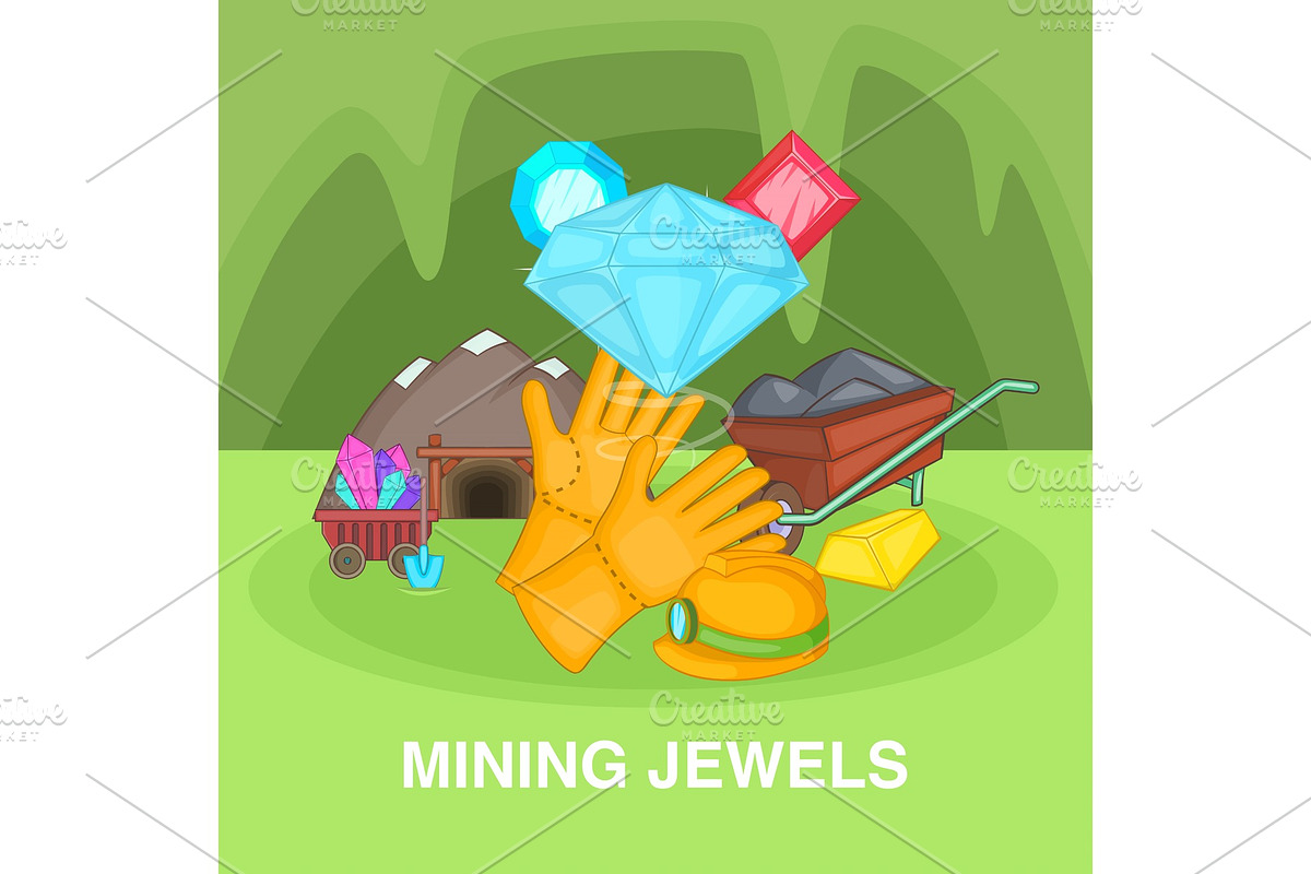 Mining jewels concept, cartoon style in Illustrations - product preview 8