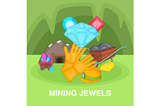 Mining jewels concept, cartoon style