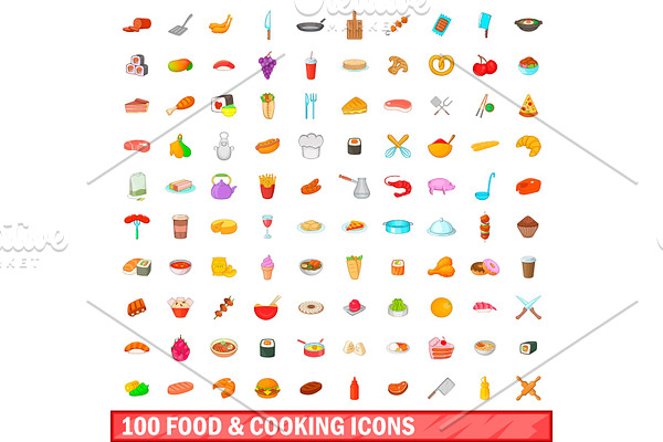 100 food and cooking icons set