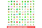 100 green and ecology icons set