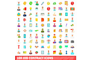100 job contract icons set, cartoon