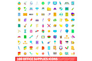 100 office supplies icons set