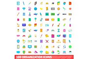 100 organisation icons set, cartoon