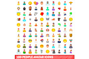 100 people avatar icons set, cartoon