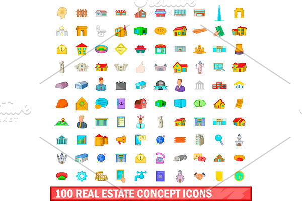 100 real estate concept icons set