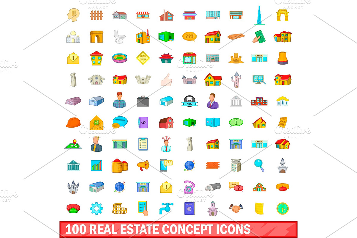 100 real estate concept icons set in Illustrations - product preview 8