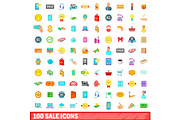 100 sale icons set, cartoon style