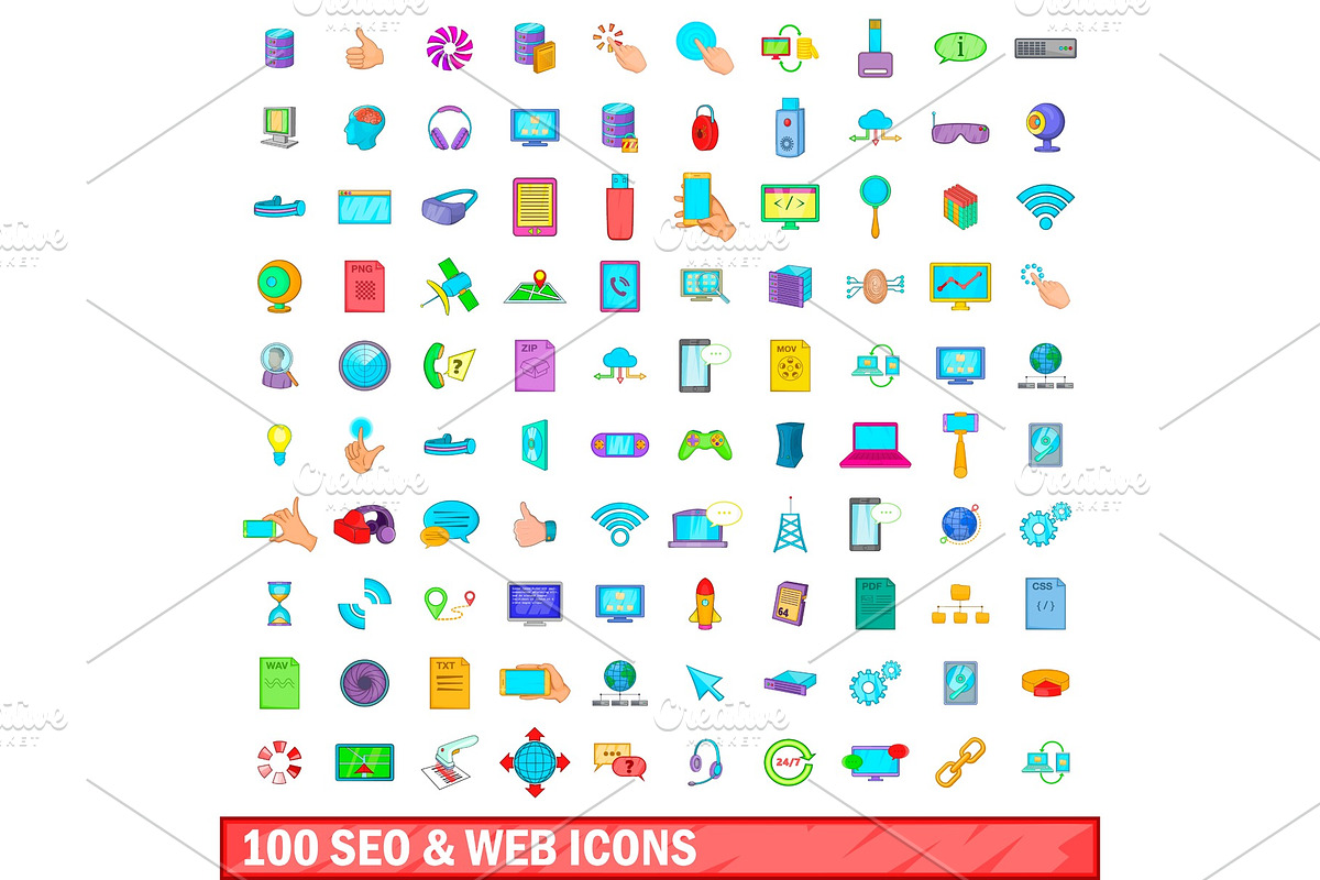 100 seo and web icons set, cartoon in Illustrations - product preview 8