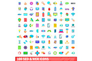 100 seo and web icons set, cartoon