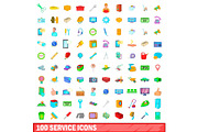 100 service icons set, cartoon style