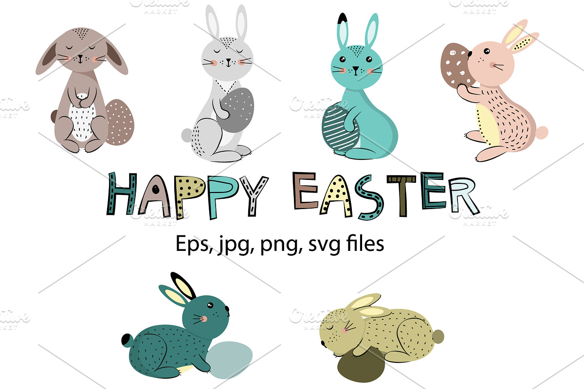 Happy Easter Rabbits in Illustrations - product preview 8