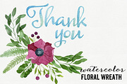Watercolor Floral Wreath & Thank You