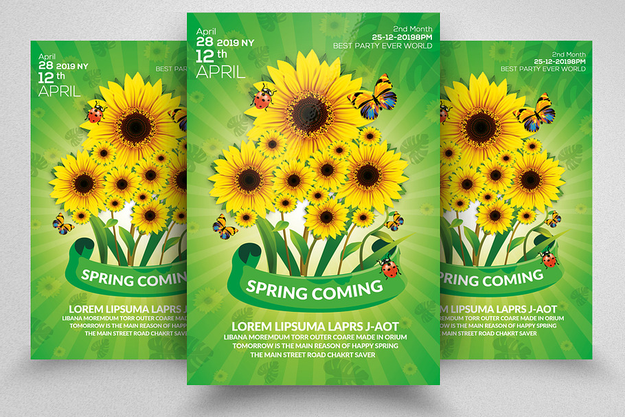 Spring Season Flyer With Sunflowers
