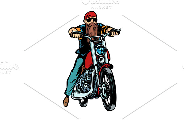 Biker bearded man on a motorcycle