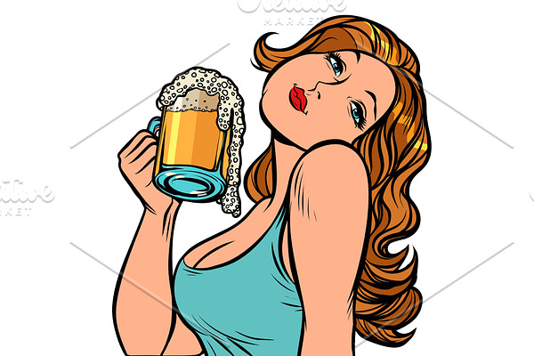 Woman with a mug of beer in profile