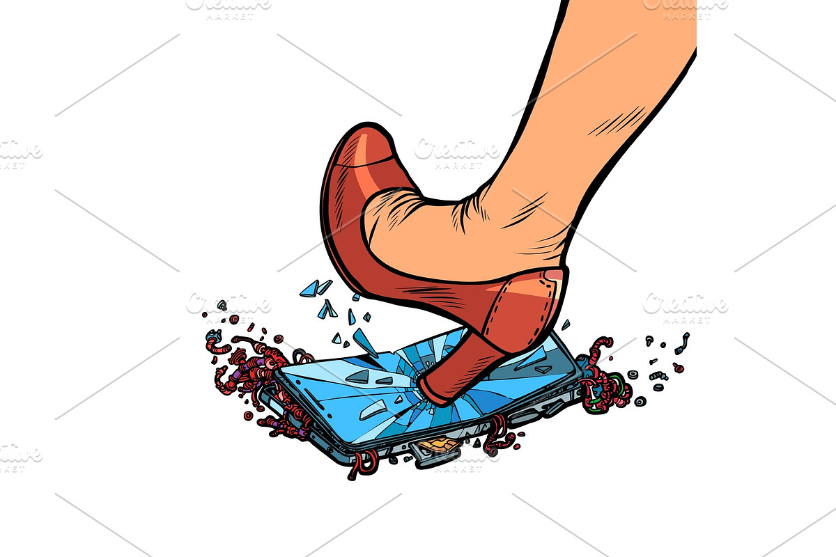 woman heel smashes phone screen in Illustrations - product preview 8