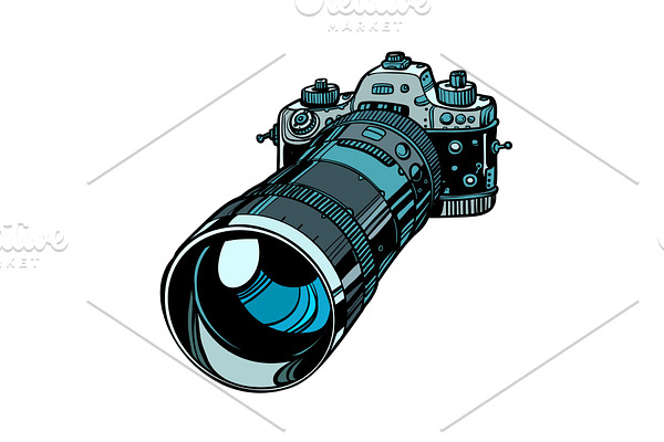 camera with telephoto lens isolate
