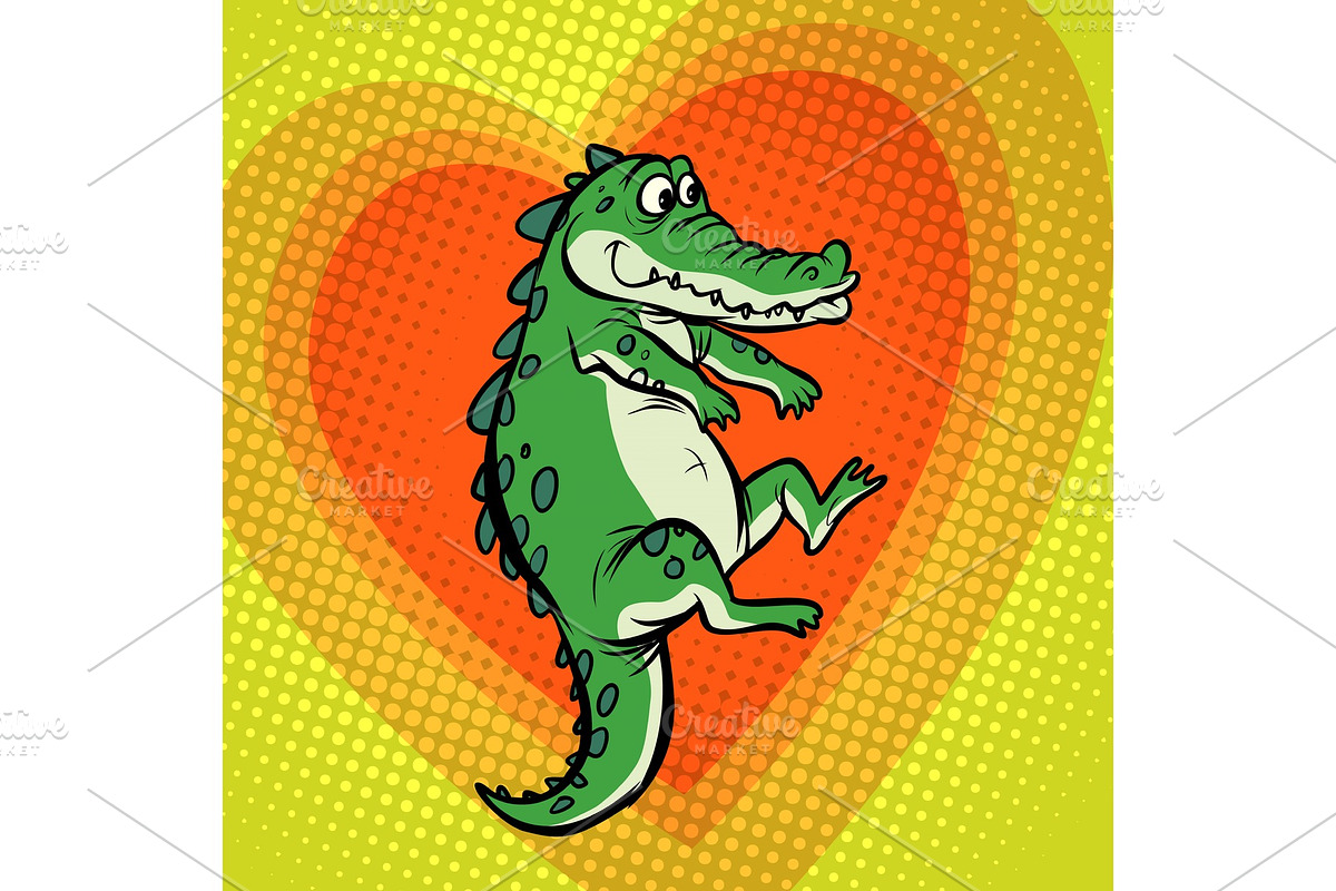 crocodile character, cute heart love in Illustrations - product preview 8