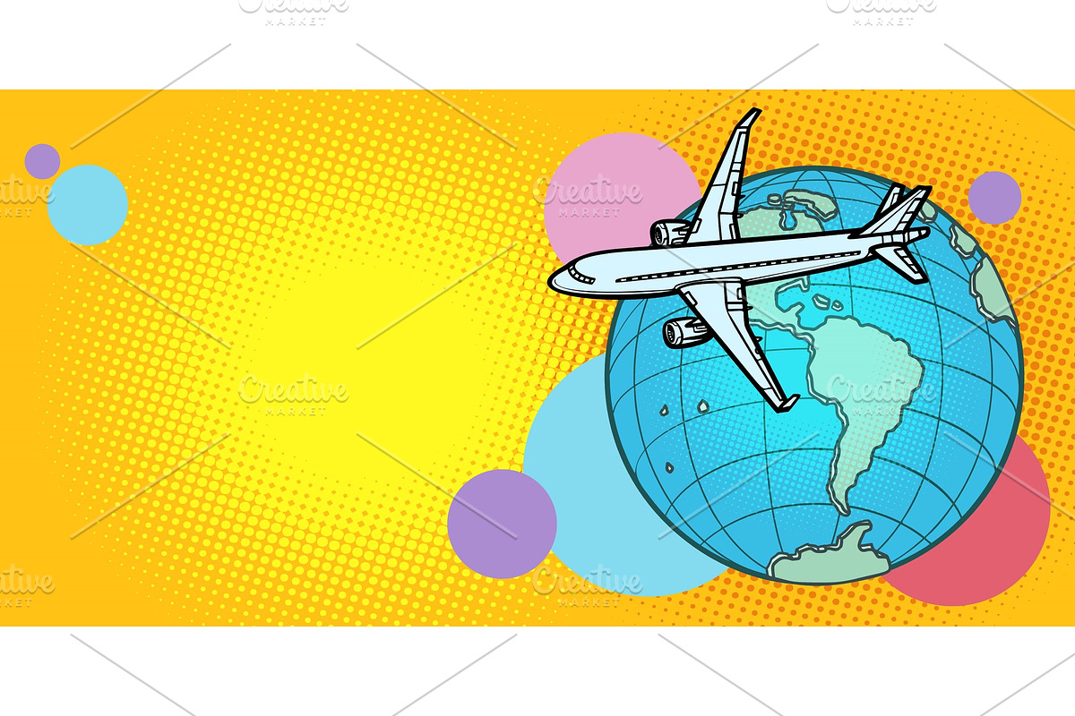 plane flies over globe America in Illustrations - product preview 8