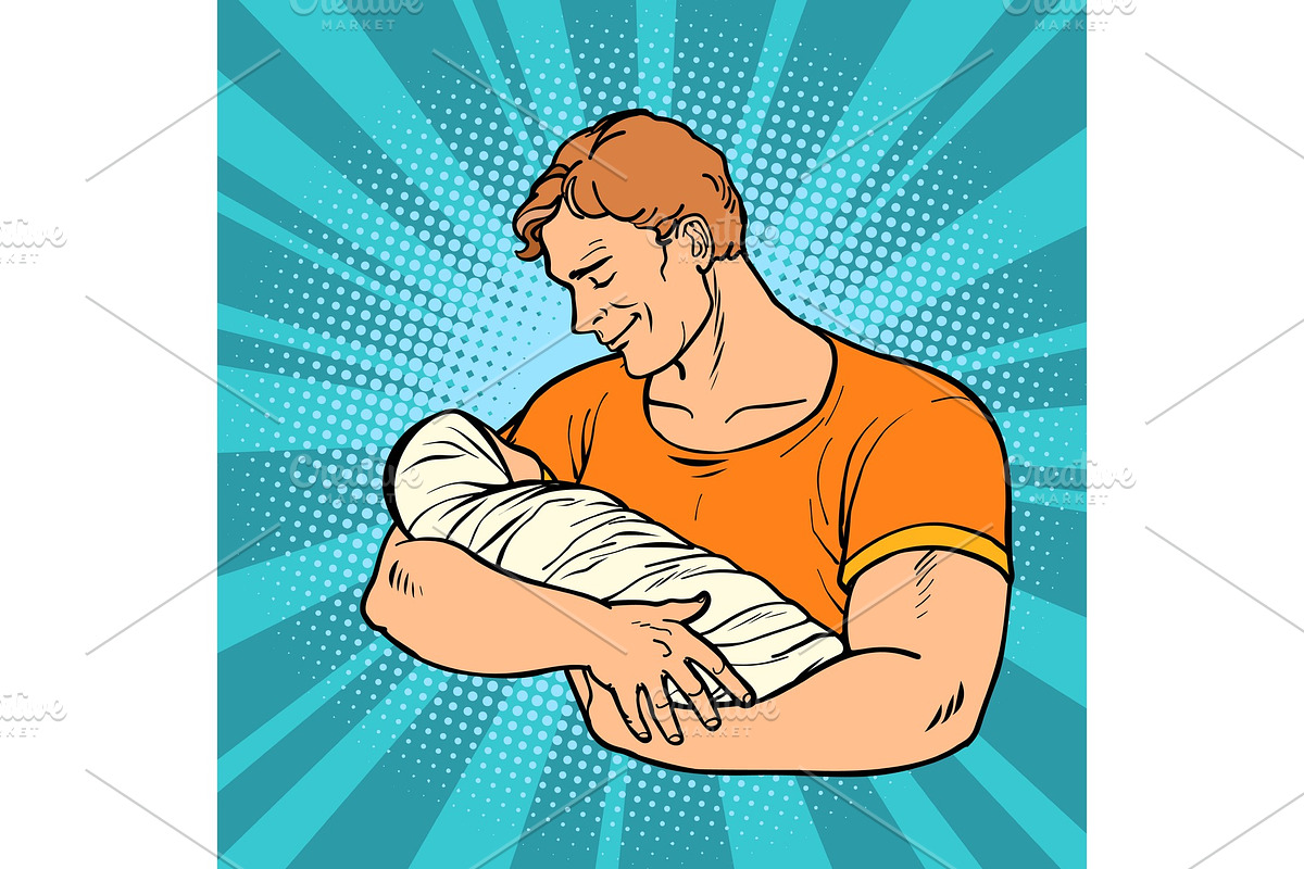 father with newborn. family husband in Illustrations - product preview 8