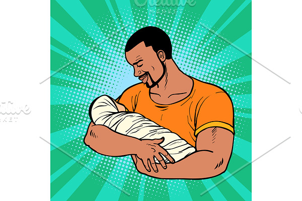 african father with newborn. family