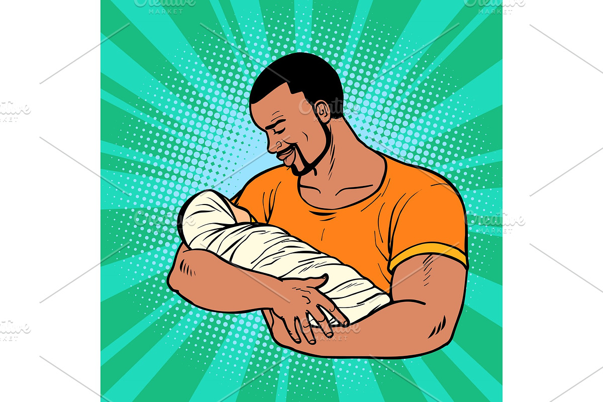 african father with newborn. family in Illustrations - product preview 8