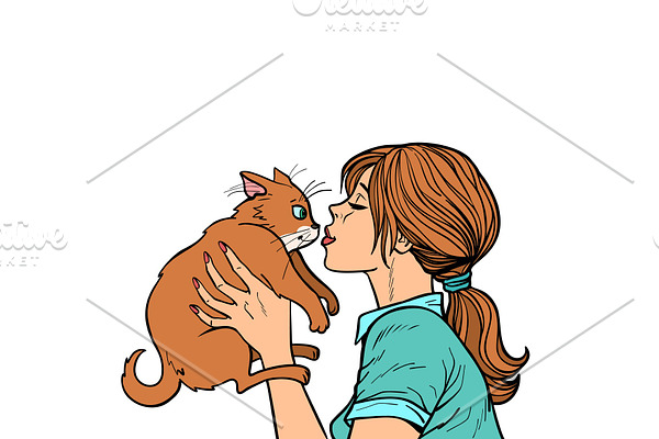 woman kisses a cat