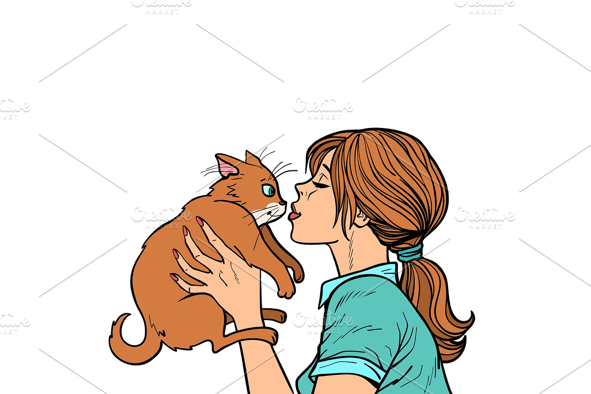 woman kisses a cat in Illustrations - product preview 8