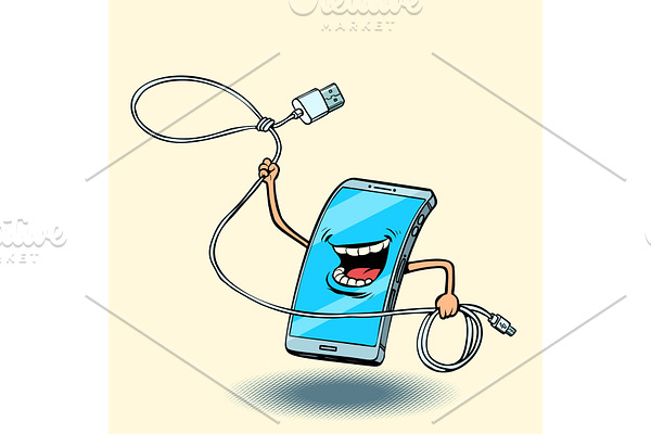 smartphone and usb cord. lasso