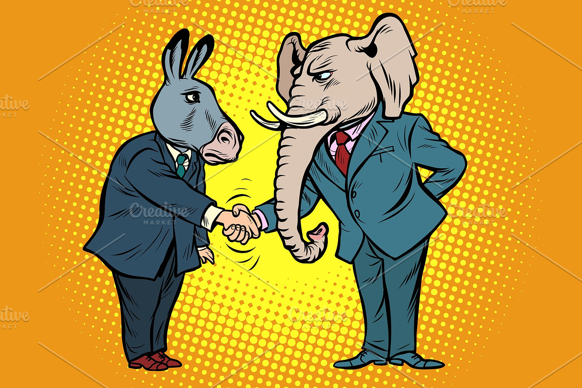 donkey shakes elephant hand in Illustrations - product preview 8