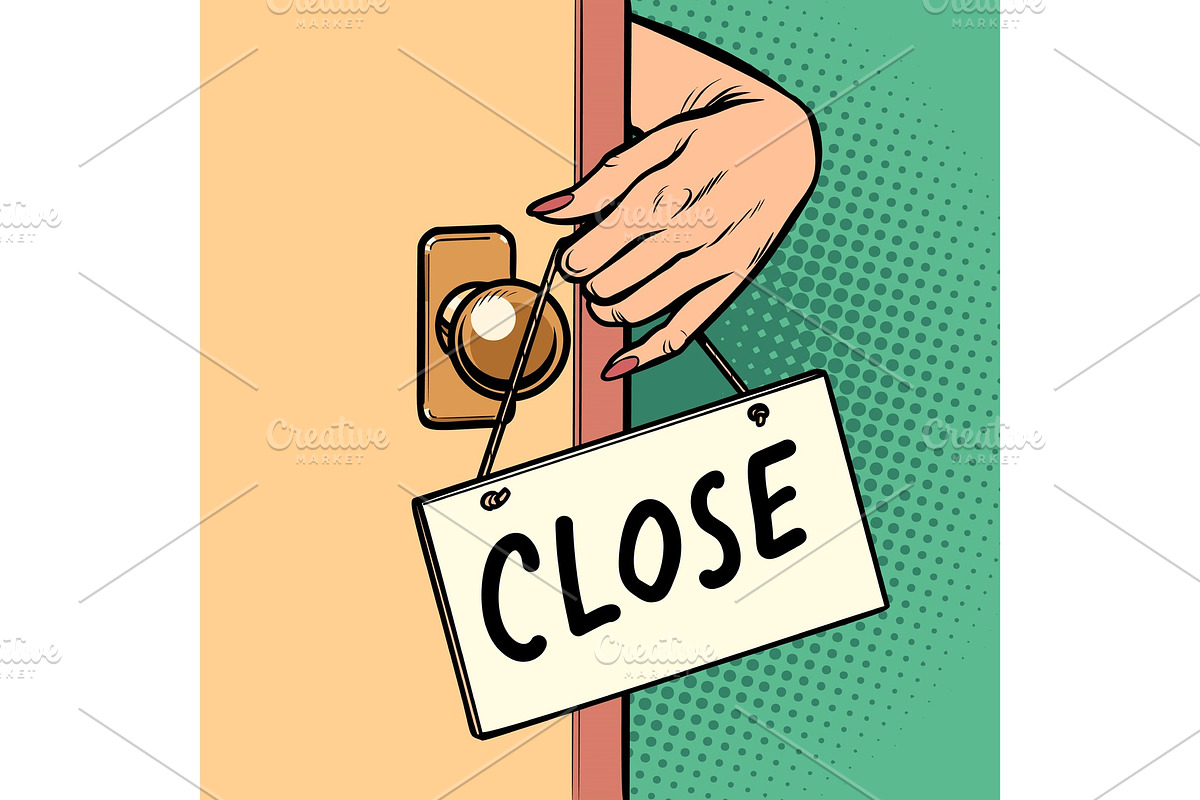 close woman hand hangs a sign on the in Illustrations - product preview 8