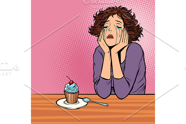 lonely unhappy woman. cupcake