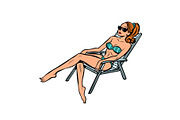 woman in swimsuit sunbathing isolate