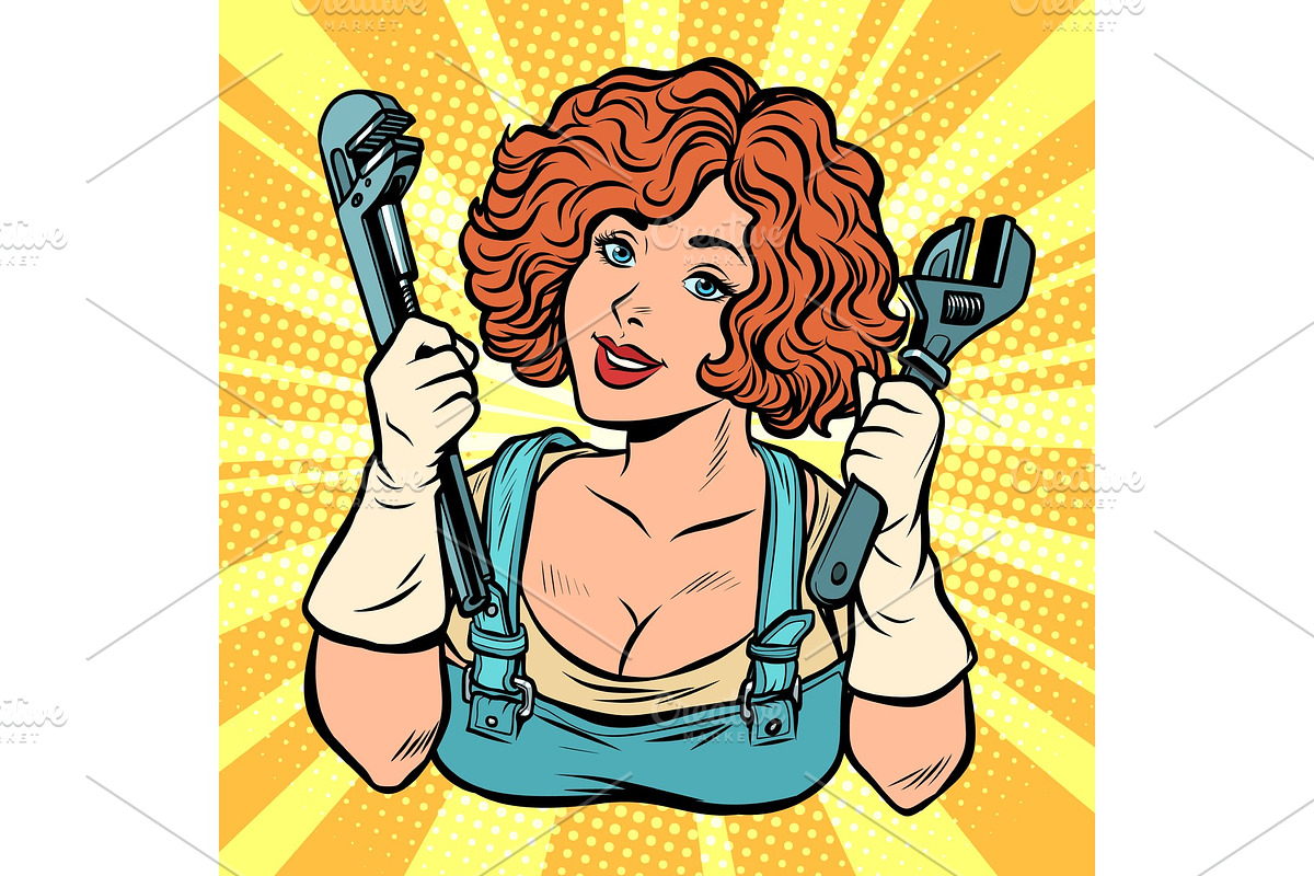 beautiful woman with a wrench in Illustrations - product preview 8