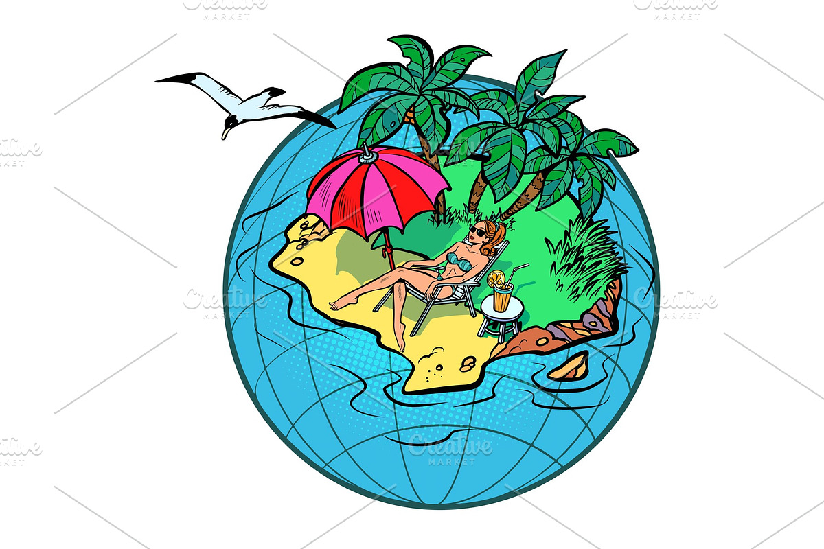 woman tourist resting in a tropical in Illustrations - product preview 8