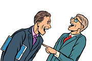 two businessmen meeting laughing