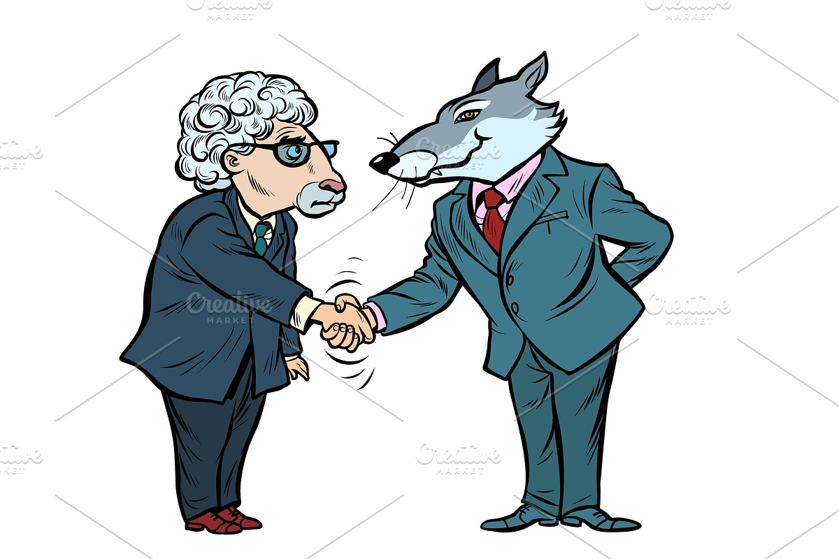 wolf and sheep business negotiations in Illustrations - product preview 8