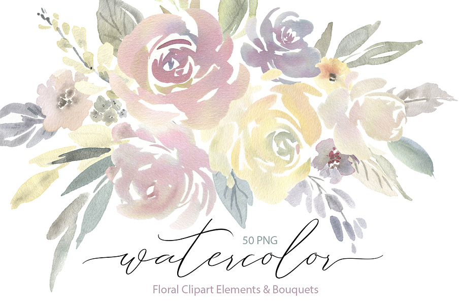 Watercolor Light Flowers Bouquets in Illustrations - product preview 8